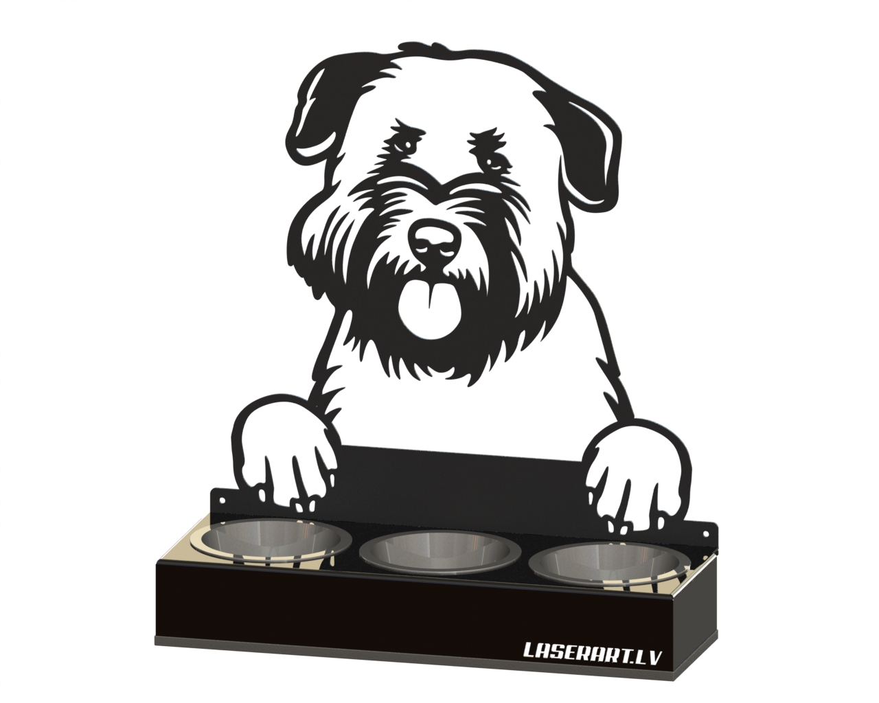 3-Bowl Dog Feeder, Soft Coated Wheaten Terriers Dog breed, Raised Feeding Station