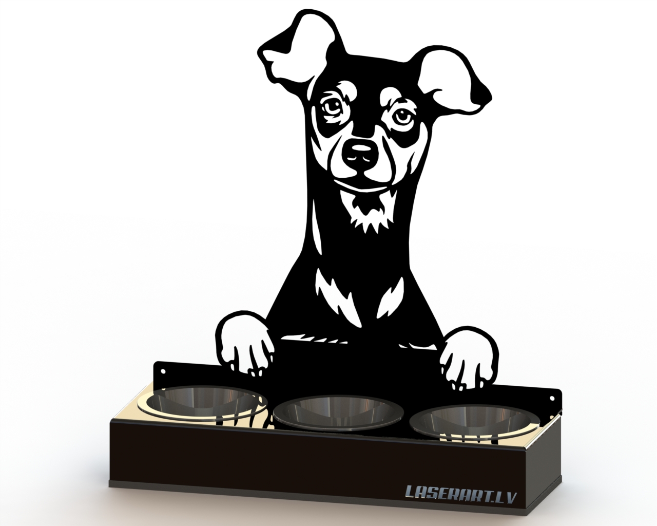 3-Bowl Dog Feeder, Miniature Pinschers Dog breed, Raised Feeding Station