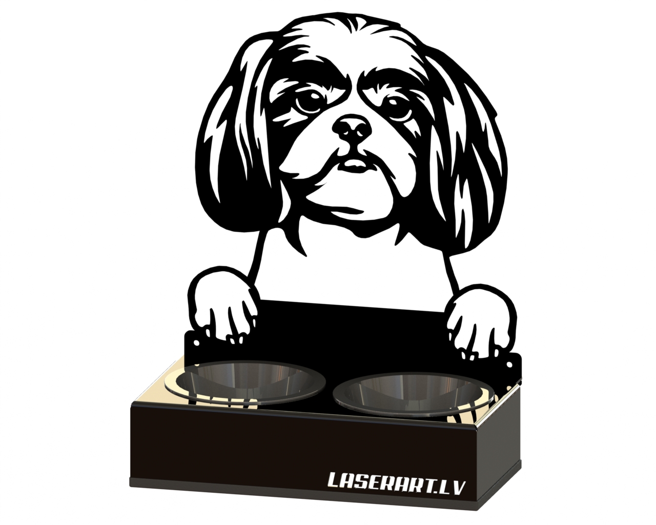 2-Bowl Dog Feeder, Shitzu  Dog breed, Raised Feeding Station