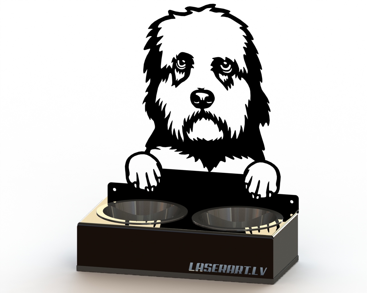 2-Bowl Dog Feeder, Dandie Dinmont Terriers Dog breed, Raised Feeding Station