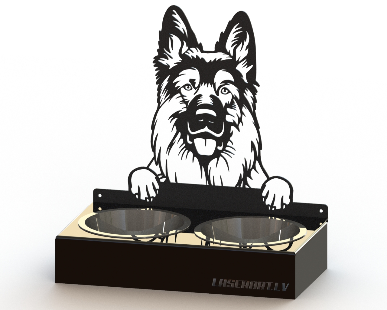 2-Bowl Dog Feeder, German Shepherd Dog breed, Raised Feeding Station